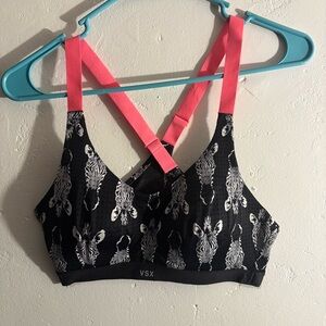 Victoria’s Secret VSX Sport Zebra Print Racerback Sports Bra 34B Coral Straps